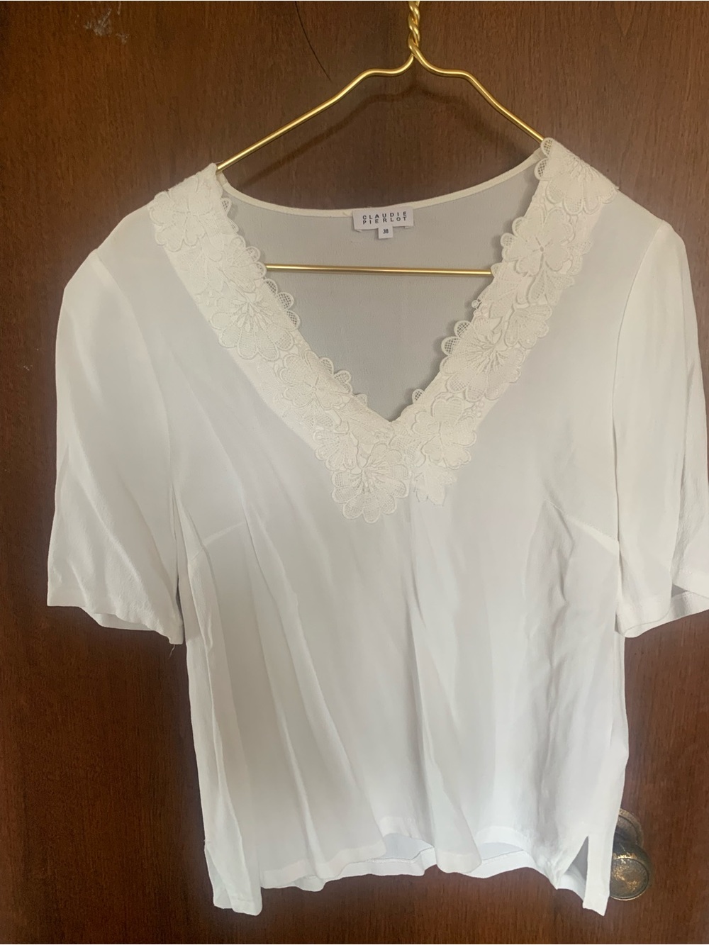 Claudie pierlot White V-Neck Floral Trim Women's Top